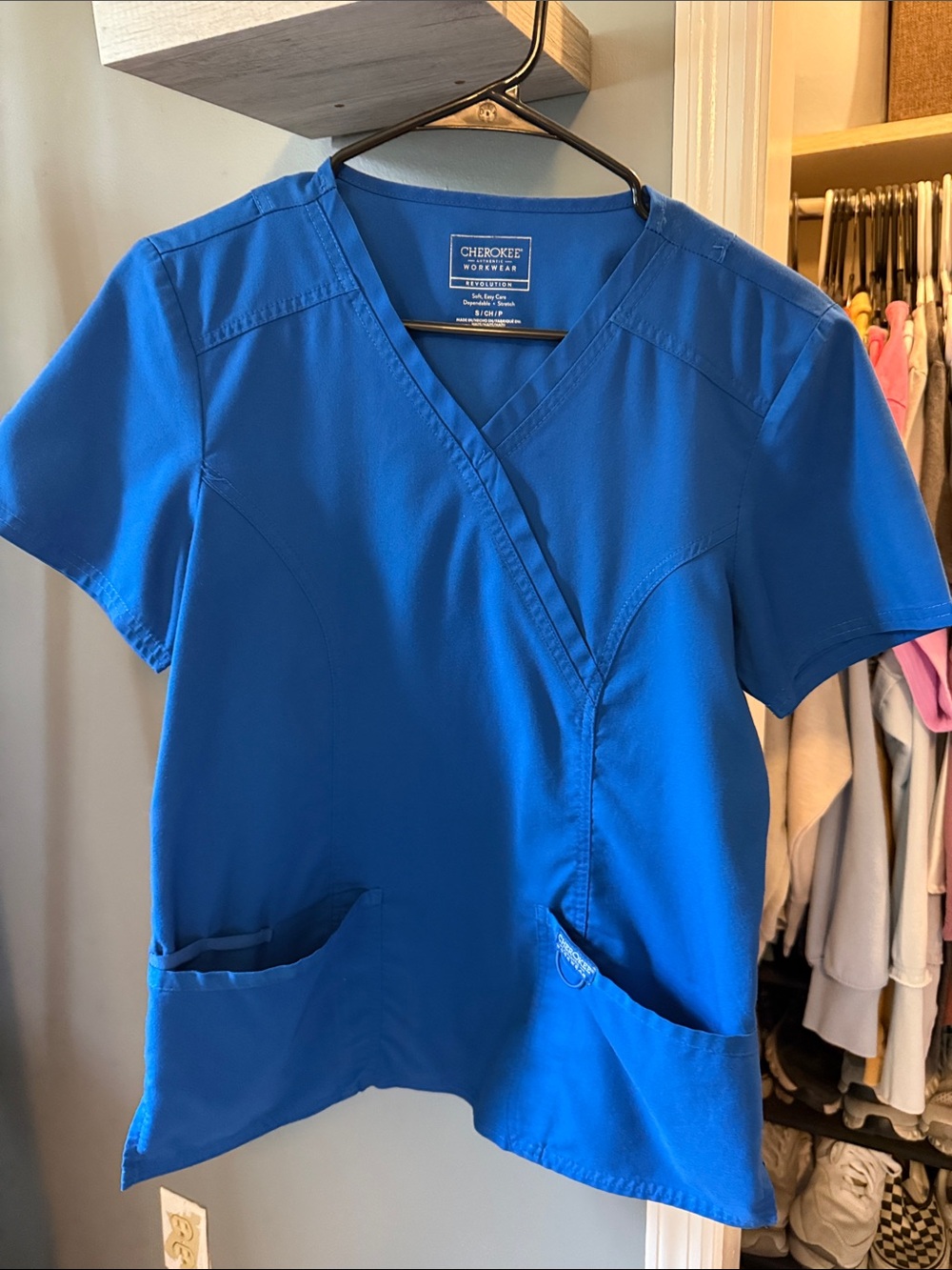 Cherokee Women's Royal Blue Wrap V-Neck Scrub Top